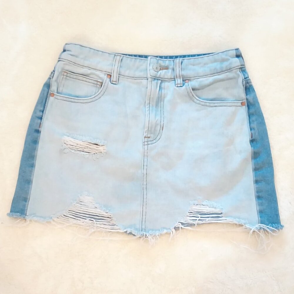 Pac Sun Womens 💙 Cute Denim Front + Back Colorblock Mini Skater Jean Skirt 💙